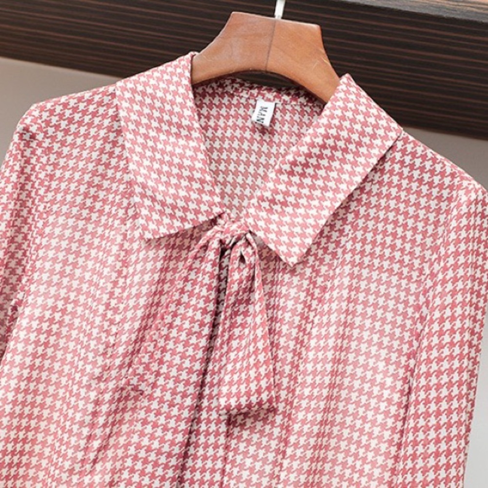 French Red Houndstood Set: Shirt + Skirt - Picture 6 of 8